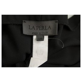La Perla-La PERLA Calças de cintura elástica preta Calças clássicas Perna larga - sz 48-Preto