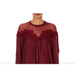 Chloé-Blusa de renda em seda com bordado Guipure-Bordeaux
