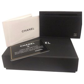 Chanel-Porta-cartões Chanel em couro granulado, preto , Brand new nunca usado-Preto