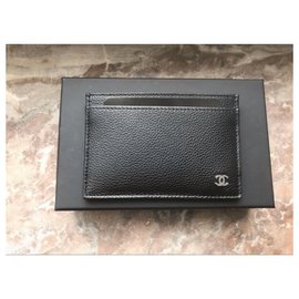 Chanel-Porta-cartões Chanel em couro granulado, preto , Brand new nunca usado-Preto