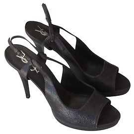 Yves Saint Laurent Heeled Sandals Dark Brown Leather Dark brown