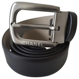 Chanel-CHANEL BELT MEN , black leather , taille 95 , NEW NEVER SERVED!-Black