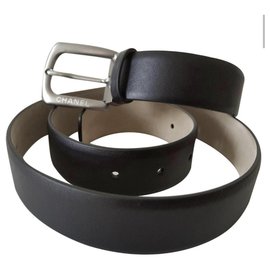Chanel-CHANEL BELT MEN , black leather , taille 95 , NEW NEVER SERVED!-Black