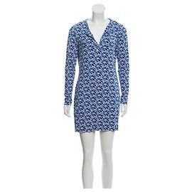 Diane Von Furstenberg Reina Kleid Blumenmuster Blau Weiß Weiß Blau