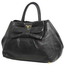 Prada-Prada Black Leather Fiocco Bow Handbag-Black