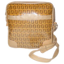Fendi-FENDI messenger Zucchino canvas and leather-Beige