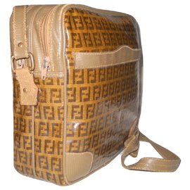 Fendi-FENDI messenger Zucchino canvas and leather-Beige