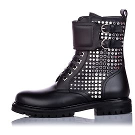 Salvatore Ferragamo Ferragamo Gancini Schnürstiefelette aus schwarzem Kalbsleder Schwarz Silber