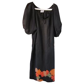 Angelo Tarlazzi Leinenkleid Schwarz Multicolore Schwarz Mehrfarben