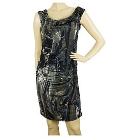 Helmut Lang Bleu Gris Sans Manches Drapé Dos Ouvert Moulante Mini Robe taille 10 Multicolore
