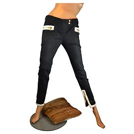 Jean BALMAIN biker T 38 pantalones pitillo de algodón blanco y negro con atributos dorados Negro