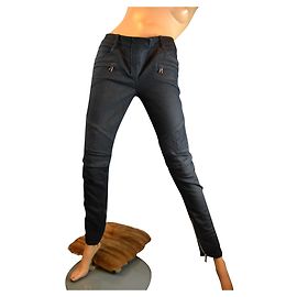 Jean BALMAIN Biker T. 38 schwarze Baumwolle Röhrenhose Silber Attribute Schwarz