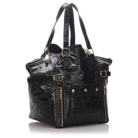 Yves Saint Laurent-YSL Black Patent Leather Downtown Tote Bag-Black