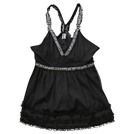 Jean Paul Gaultier Black Nylon Top with Silver Script Black