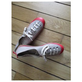 Autre Marque-Two-tone leather sneakers,-Taupe