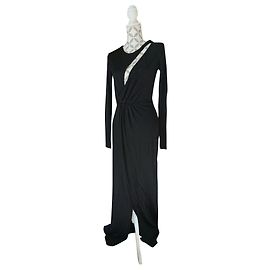 Balmain Black Mesh Long Sleeve Slit Dress Black