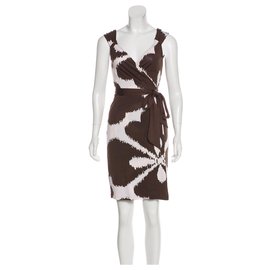 Diane Von Furstenberg-DvF Caledonia silk wrap dress-Brown,White
