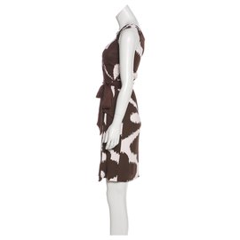 Diane Von Furstenberg-Robe portefeuille en soie DvF Caledonia-Marron,Blanc