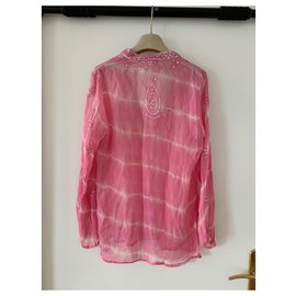 Autre Marque-Tunika mit V-Ausschnitt aus rosa Farbe und Seide-Pink