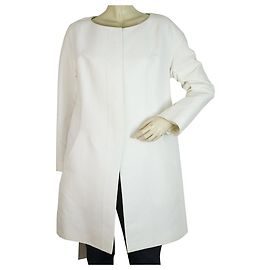 Chloé Chloe mujer con cinturón jacquard blanco seda algodón gabardina abrigo sz 36 Blanco