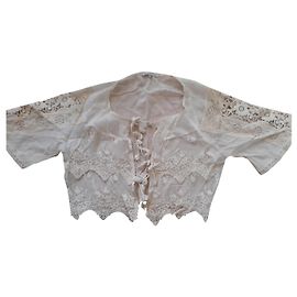 Giacca corta Maje in cotone beige con macramé Beige