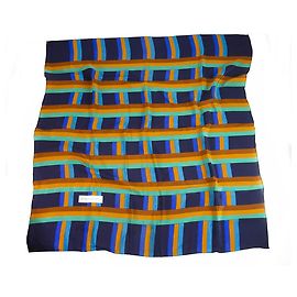 YVES SAINT LAURENT Azul vintage, bufanda de seda con estampado cuadrado naranja y verde Multicolor