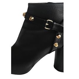 Balenciaga Black Calf Leather Gold Stud Ankle Boots Black