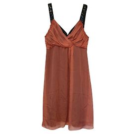 Philosophy Di Alberta Ferretti Vestido de chiffon de seda com tiras de miçangas Preto Rosa