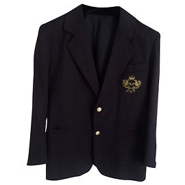 Vintage Blazer em 100% lã com brasão e botões dourados Dourado Azul marinho