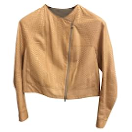 Brunello Cucinelli Python Lederjacke Beige Beige