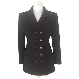 Chanel Wool Tweed Blazer Jacket Chocolate Brown Black Chocolate