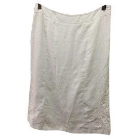 Burberry-Falda de lino bordada-Blanco