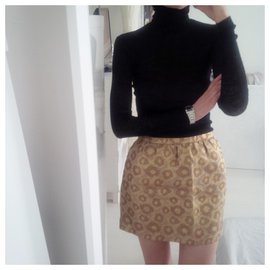 J.Crew-Golden jacquard skirt. Animal pattern. Side pockets.-Golden,Leopard print