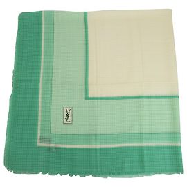 Sciarpa Yves Saint Laurent extra large in lana e seta pashmina verde menta e bianco Bianco Verde chiaro