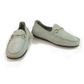 Gucci-GUCCI Mocasines en piel ante azul claro tono plata HW mocasines zapatos planos 36.5 do-Azul claro