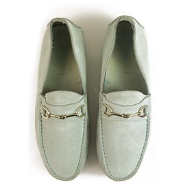 Gucci-GUCCI Light blue suede leather silver tone HW moccasins loafers flat shoes 36.5 C-Light blue