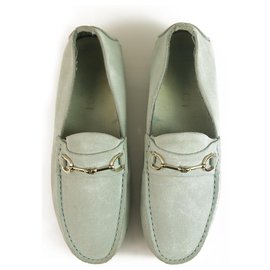 Gucci-GUCCI Couro camurça azul claro, tom prata, mocassins mocassins, sapatos baixos 36.5 C-Azul claro