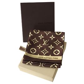 Louis Vuitton aquecedor de pescoço de seda Novo Castanho escuro