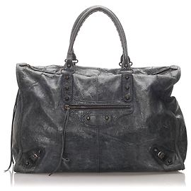 Balenciaga Grau Motocross Classic Leder Weekender Tasche Grau