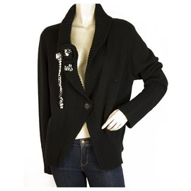 Marina Rinaldi-Marina Sport Rinaldi Black Wool Knit One Button Cardigan Cardi Size L-Black