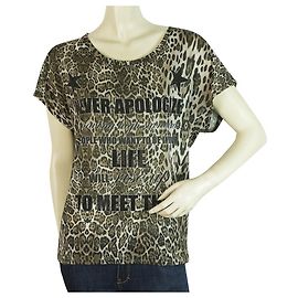 Philipp Plein Animal Print Wild Never Apologize Rhinestone Sequined T-shirt Top Leopard print