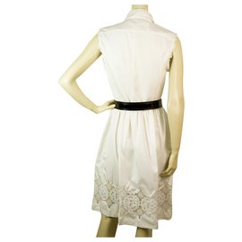 Fendi-Fendi Blanc Amidonné Fleurs En Dentelle Sans Manches D'été Noir Ceinture Robe Taille 42-Blanc