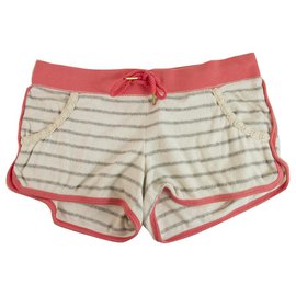 Juicy Couture-Juicy Couture Rayas grises Pantalones cortos de algodón blanco rosado Corbata delantera - Talla S-Multicolor
