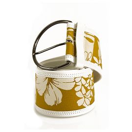 Miu Miu Cinturón ancho de cuero blanco mostaza floral de mujer sz 90 / 36 Amarillo