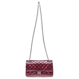 Chanel-Superb Chanel handbag 2.55 in burgundy patent quilted leather, Garniture en métal argenté, in excellent condition!-Dark red