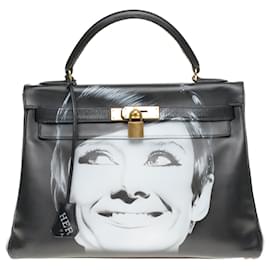 Hermès-Kelly 32 returned with custom black box leather strap "Audrey Hepburn" # 60 by PatBo-Black