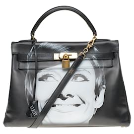 Hermès-Kelly 32 returned with custom black box leather strap "Audrey Hepburn" # 60 by PatBo-Black
