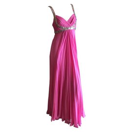 Marchesa-Marchesa Notte - Robe de soirée déesse grecque rose ornée-Rose