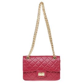 Sac Mini Chanel 2.55 Reissue en cuir matelassé rouge, bijouterie dorée, état exceptionnel ! Rouge
