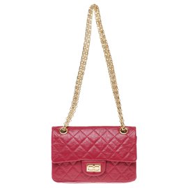 Chanel-Sac Mini Chanel 2.55 Reissue en cuir matelassé rouge, bijouterie dorée, état exceptionnel !-Rouge